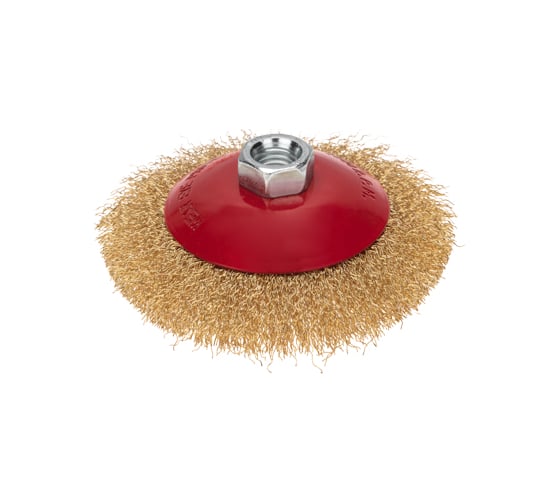 Изображение товара Щетка коническая для УШМ, витая латунированная проволока, 115 мм, М14 KRANZ KR-91-1206