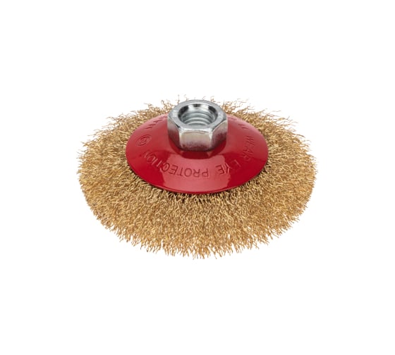 Изображение товара Щетка коническая для УШМ, витая латунированная проволока, 100 мм, М14 KRANZ KR-91-1205