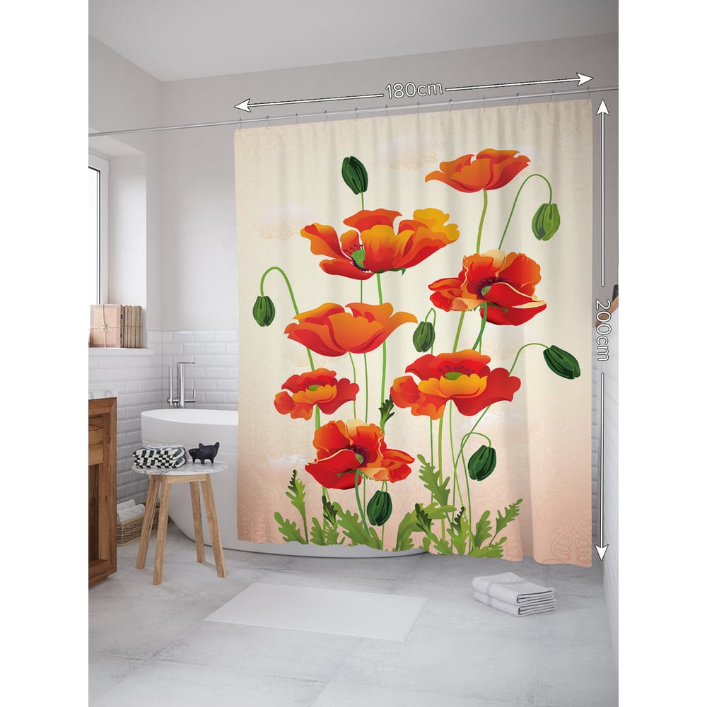 Изображение товара Штора занавеска для ванной JOYARTY Цветущий мак 180x200 см