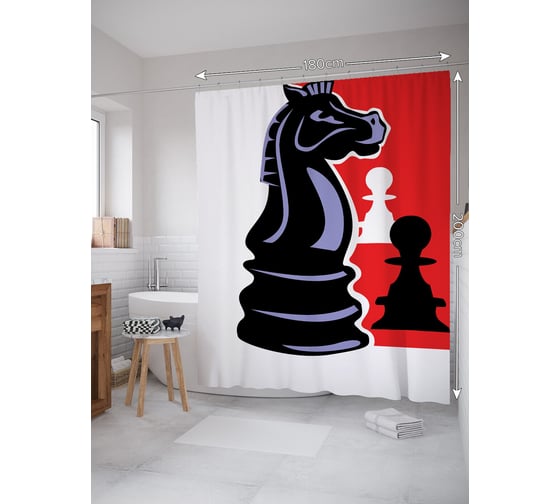 Изображение товара Штора занавеска для ванной тканевая JOYARTY Конь и пешки 180x200 см, sc_84788