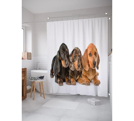 Изображение товара Штора занавеска для ванной тканевая JOYARTY Дружные таксы 180x200 см, sc_92467