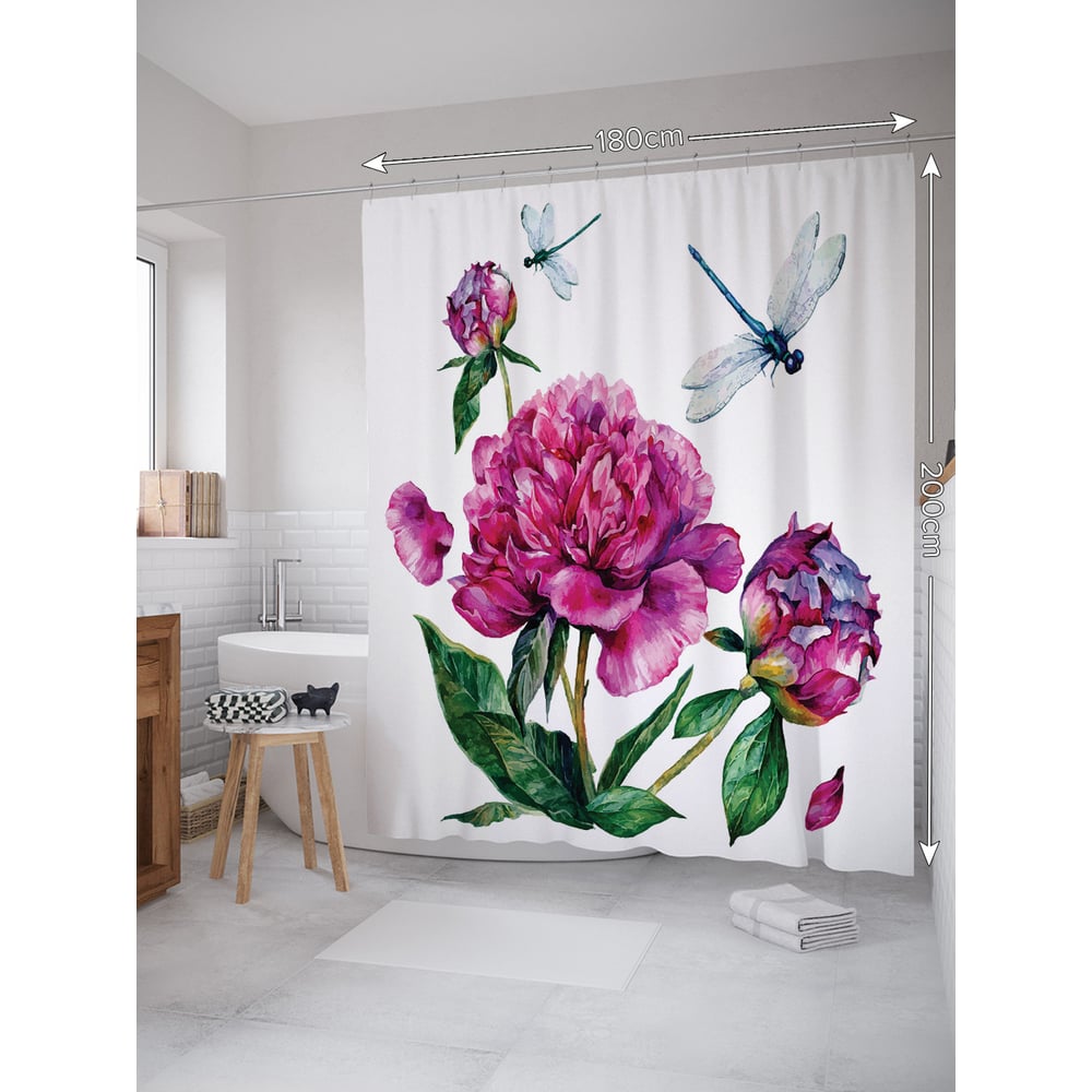 Изображение товара Штора занавеска для ванной JOYARTY Стрекозы над пионами 180x200 см