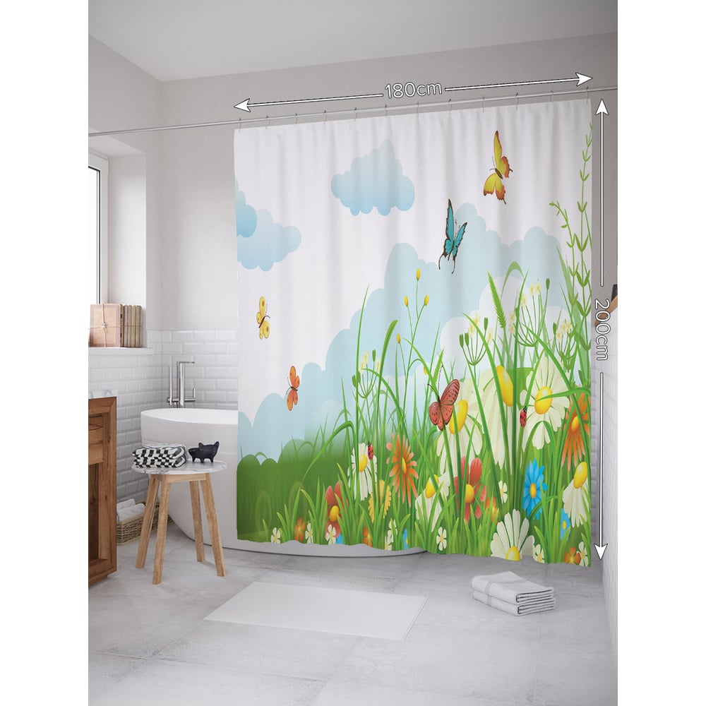 Изображение товара Тканевая штора для ванной JOYARTY Бабочки над лугом 180x200 см