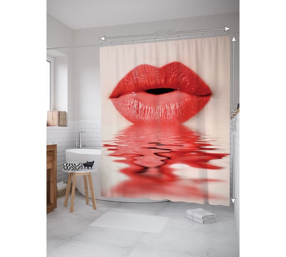 Изображение товара Штора занавеска для ванной тканевая JOYARTY Страстные губы 180x200 см, sc_79969