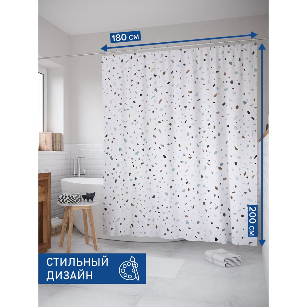 Изображение товара Штора для ванной тканевая JoyArty Плиточная крошка 180х200 см абстракция