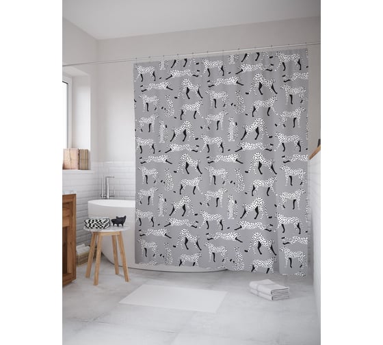 Изображение товара Штора для ванной тканевая JoyArty "Леопарды на сером фоне" 180x200 см sc_413992