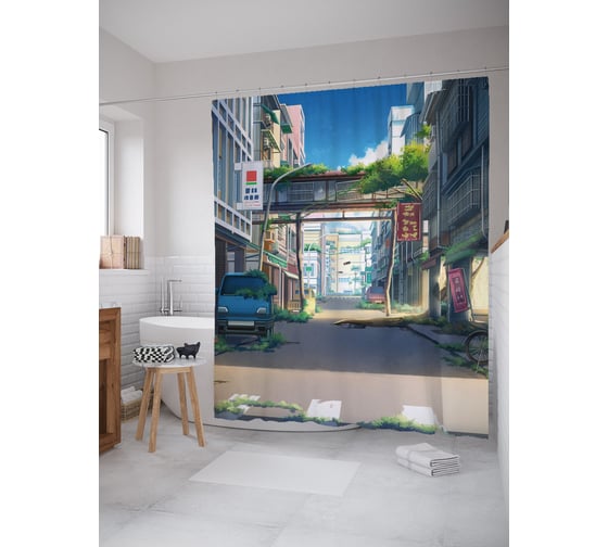 Изображение товара Штора для ванной тканевая JoyArty "Заброшенный город" 180x200 см sc_420005