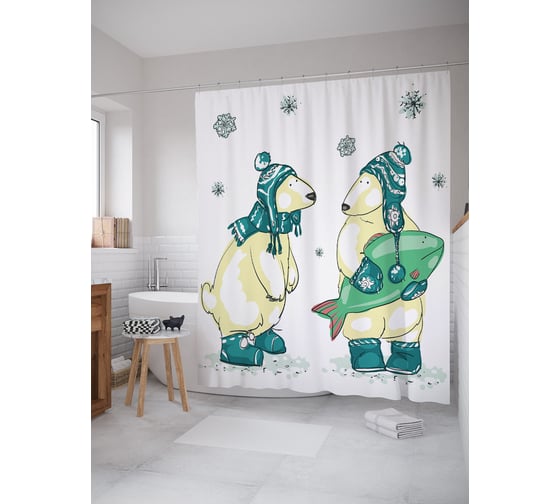 Изображение товара Штора для ванной тканевая JoyArty "Мишки с рыбой" 180x200 см sc_68787
