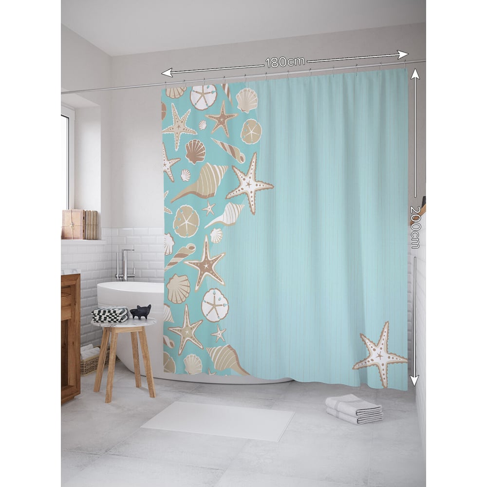 Изображение товара Штора занавеска для ванной JOYARTY Векторные ракушки 180x200 см