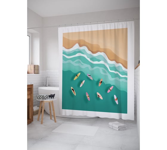 Изображение товара Штора для ванной тканевая JoyArty "Школа серфинга" 180x200 см sc_387148