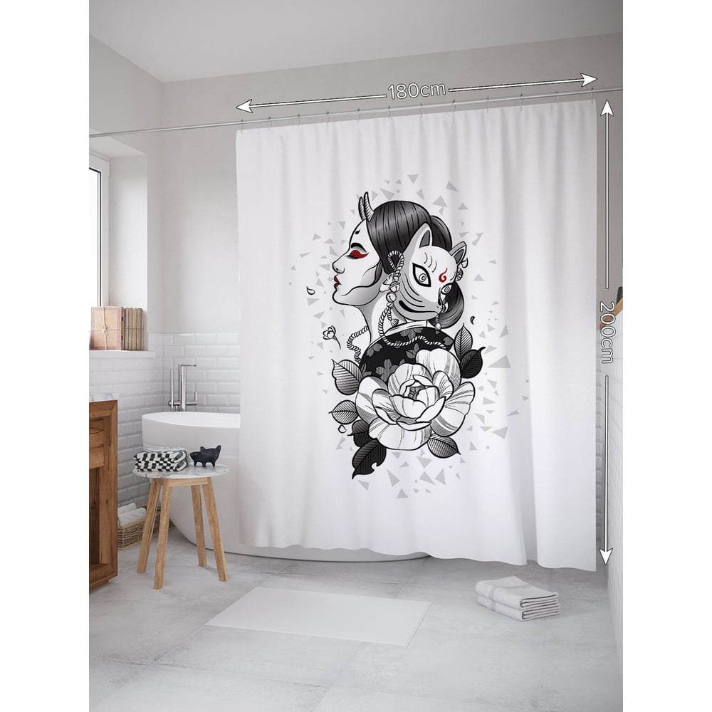 Изображение товара Штора занавеска для ванной тканевая JOYARTY Девушка с маской кота 180x200 см, sc_420001