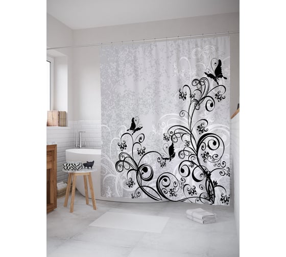 Изображение товара Штора для ванной тканевая JoyArty "Бабочки на завитках" 180x200 см sc_92951