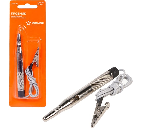 Изображение товара Автомобильный пробник Airline с лампой и проводом металл 6/12/24В 110мм ACP-02