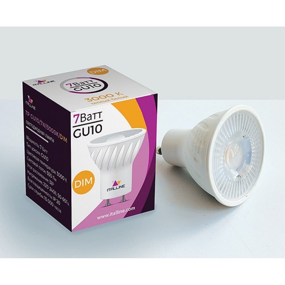 Изображение товара Светодиодная лампа Italline TP GU10 7W 3000K теплый белый dims для общего освещения
