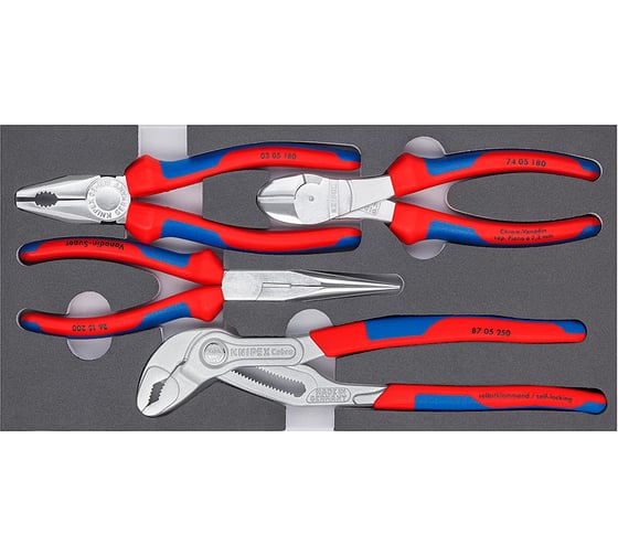 Изображение товара Набор ШГИ KNIPEX COBRA Basic Chrome 4 предмета KN-002001V17