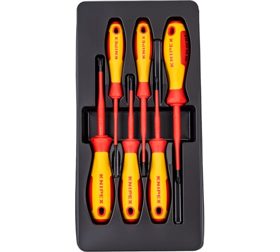 Изображение товара Набор отвёрток KNIPEX VDE, тонкие, 6 предметов, SL2.5/4, PlusMinus PH/S PZ/S 1/2 KN-002012V05