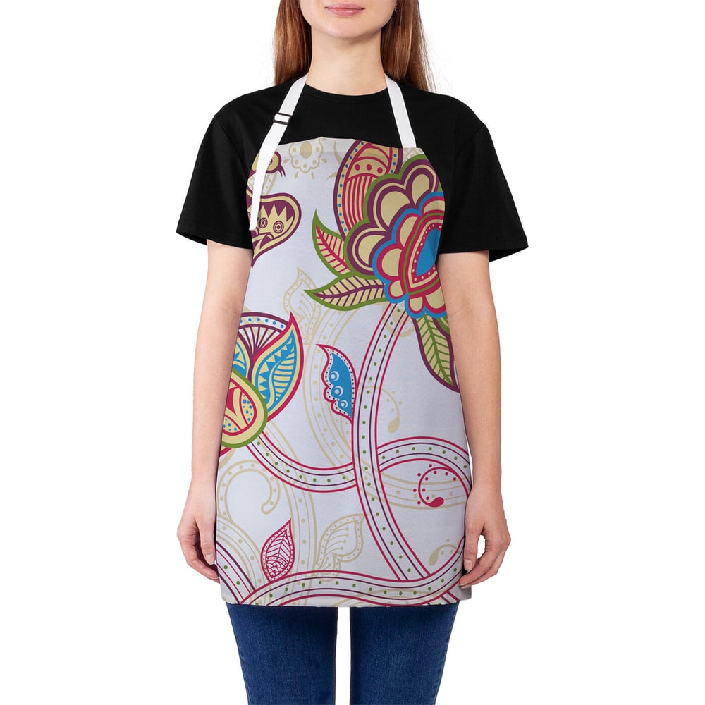 Изображение товара Фартук кухонный JOYARTY "Расписные цветы", универсальный размер для женщин и мужчин ap_29290
