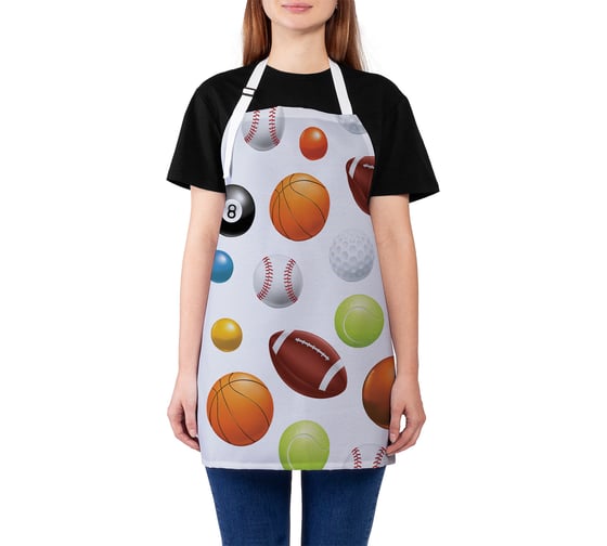Изображение товара Фартук кухонный JOYARTY "Спортивные мячи", универсальный размер для женщин и мужчин ap_11501