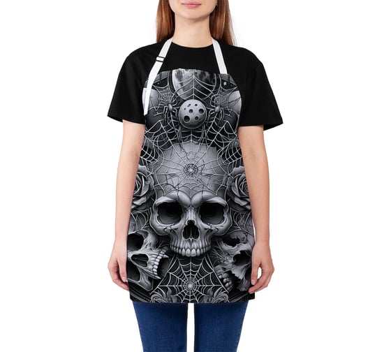 Изображение товара Фартук кухонный JOYARTY "Череп в паутинах", универсальный размер для женщин и мужчин ap_sd1453