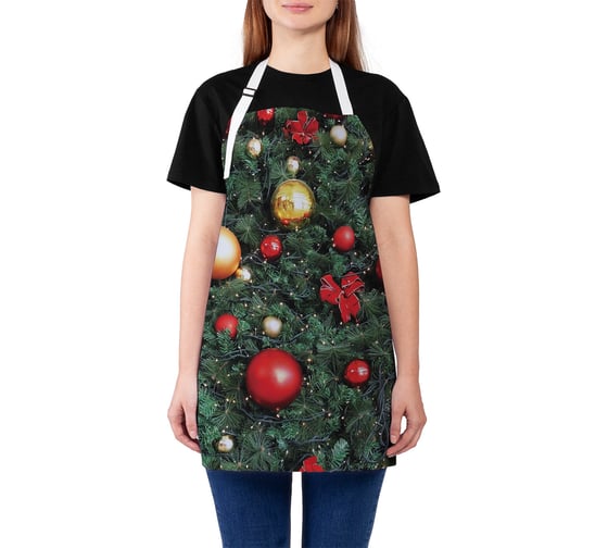 Изображение товара Фартук кухонный JOYARTY "Елка в шарах", универсальный размер для женщин и мужчин, серия Новый год и Рождество ap_380794
