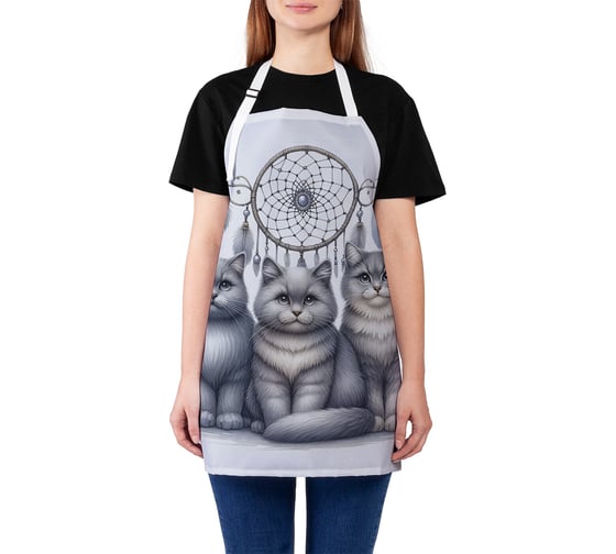 Изображение товара Фартук кухонный JOYARTY "Ловец котов", универсальный размер для женщин и мужчин ap_sd1168
