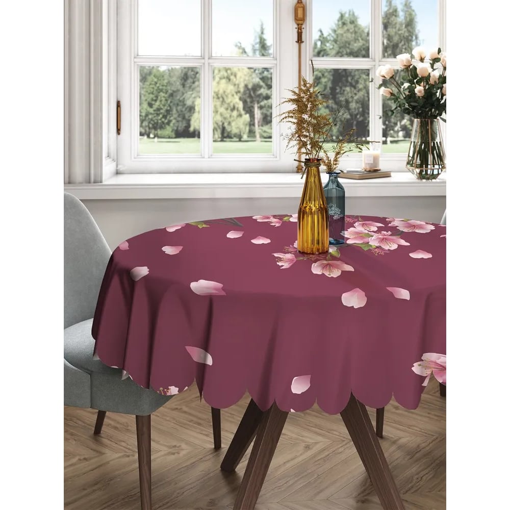 Изображение товара Круглая скатерть на стол JoyArty 150x150 см с цветочным принтом