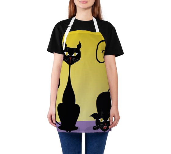 Изображение товара Фартук кухонный JOYARTY "Ночные коты", универсальный размер для женщин и мужчин ap_29119