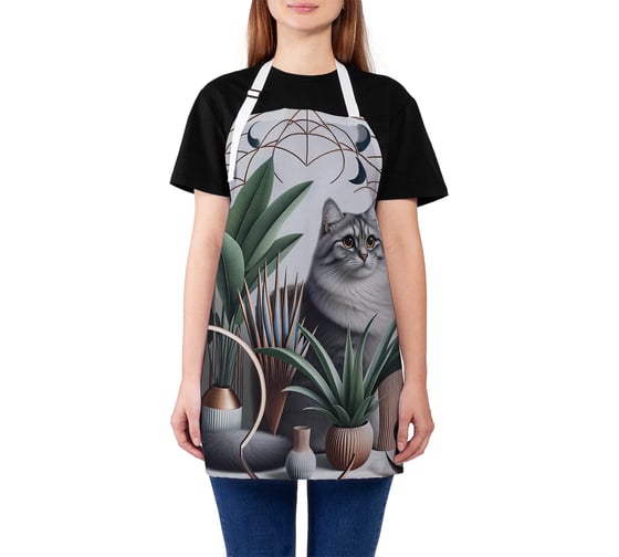 Изображение товара Фартук кухонный JOYARTY "Кот в растениях", универсальный размер для женщин и мужчин ap_429891
