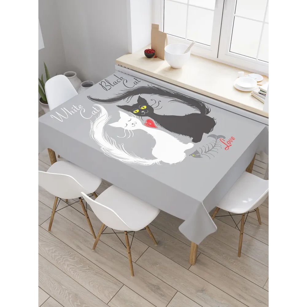 Изображение товара Прямоугольная водоотталкивающая скатерть JoyArty 120x145 см коты и косточки