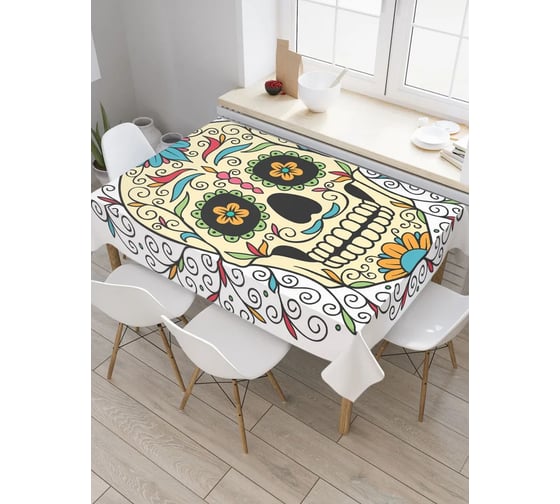 Изображение товара Прямоугольная водоотталкивающая скатерть JoyArty на стол Мексиканский сахарный череп 120x145 tcox_7289_120x145