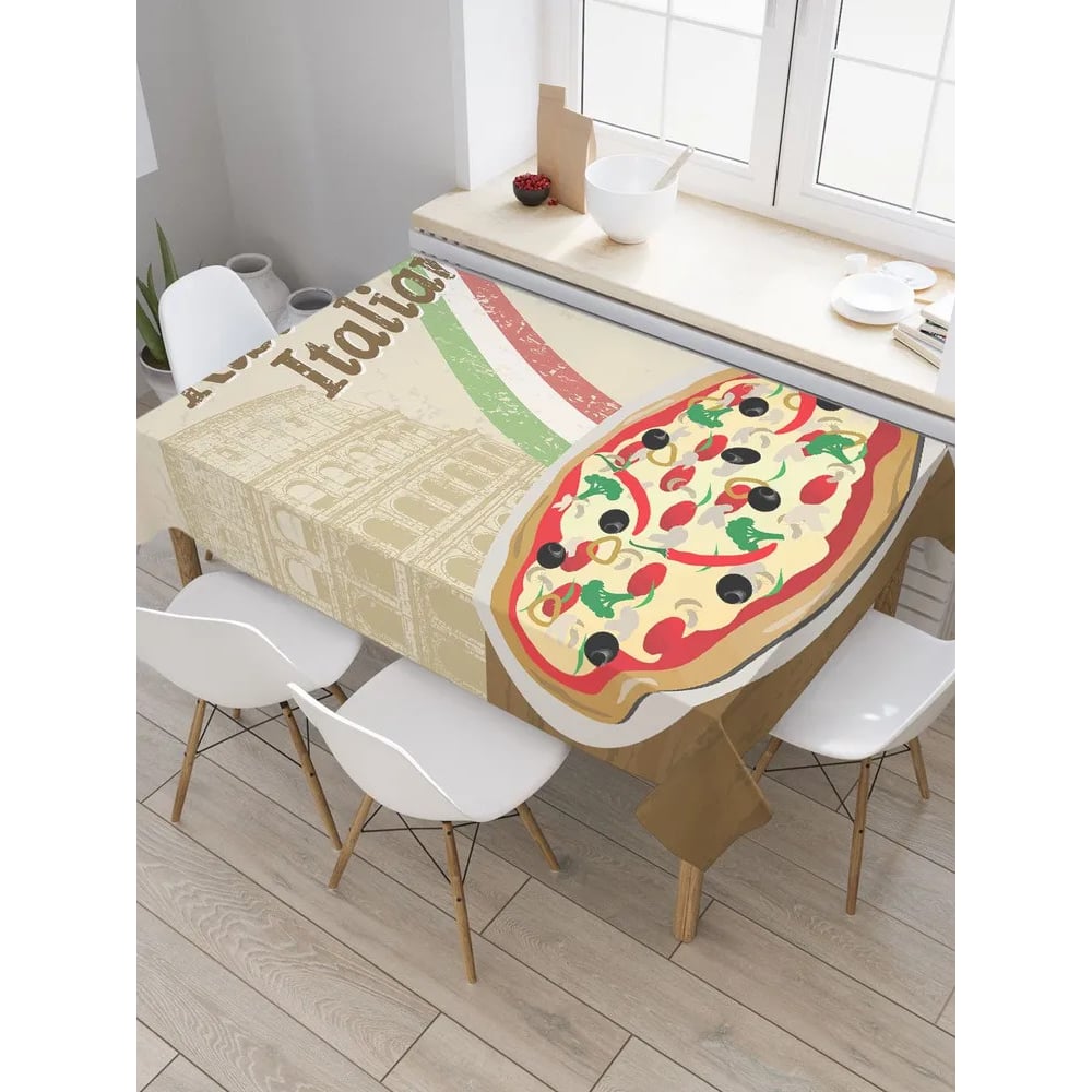 Изображение товара Прямоугольная тканевая скатерть на стол JoyArty с рисунком Пицца в Италии 120 на 145 см tc_67604_120x145