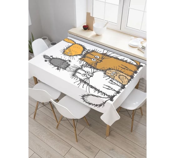 Изображение товара Прямоугольная тканевая скатерть на стол JoyArty с рисунком Семейство котов 145 на 180 см tc_128621_180x145