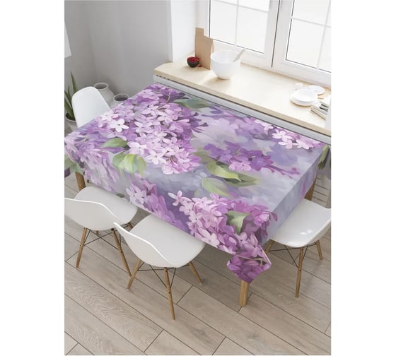 Изображение товара Прямоугольная тканевая скатерть на стол JoyArty с рисунком Цветение сирени 120 на 145 см, серия 8 марта tc_430091_120x145