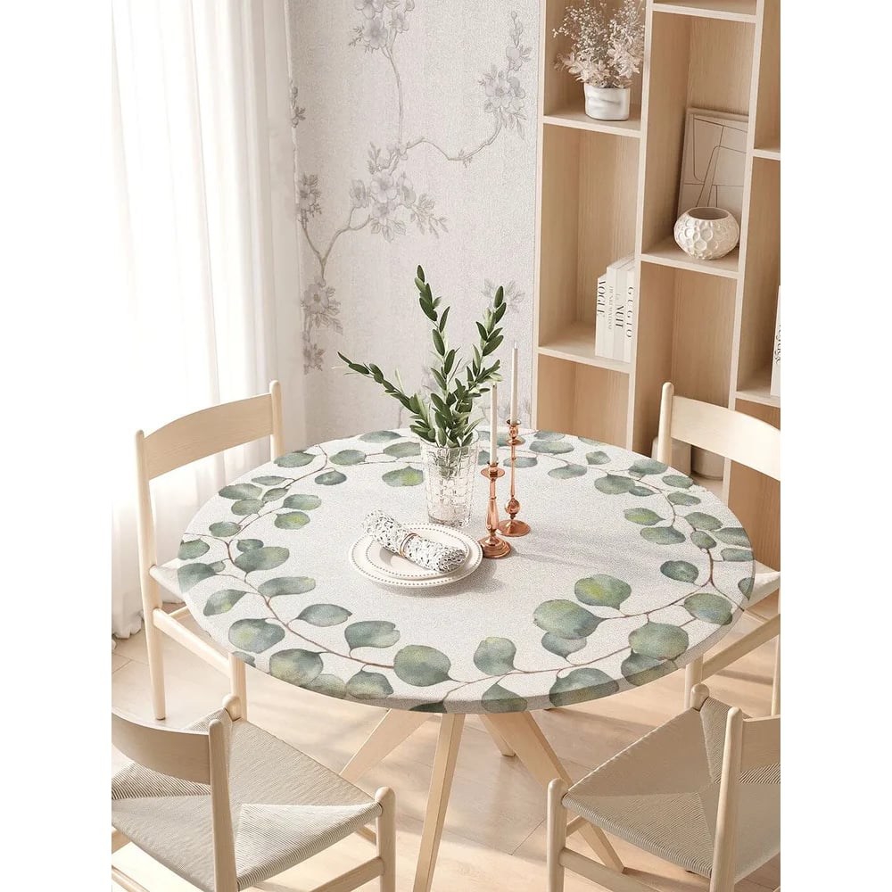 Изображение товара Круглая скатерть JoyArty Ветви эвкалипта 105-120 см водоотталкивающая нескользящая