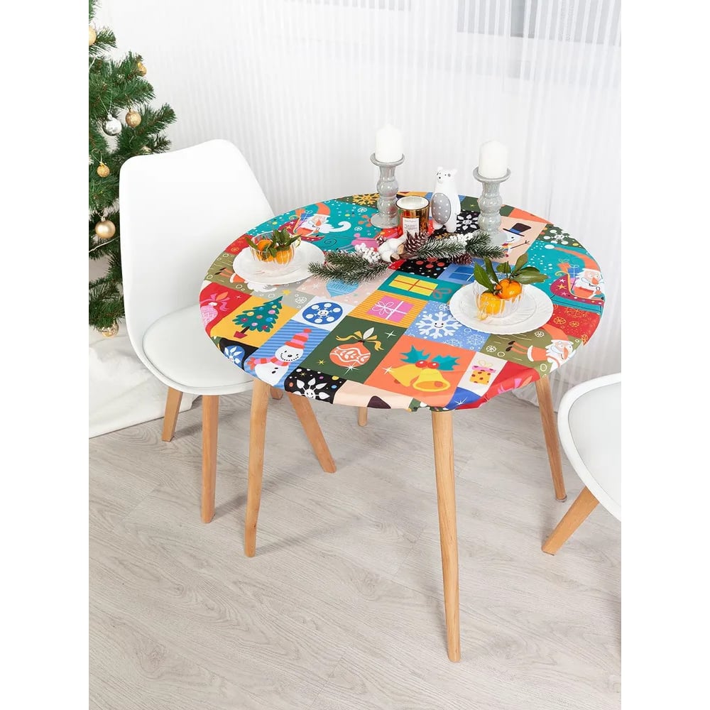 Изображение товара Скатерть JoyArty Встречай Новый Год круглая на резинке 75-100 см