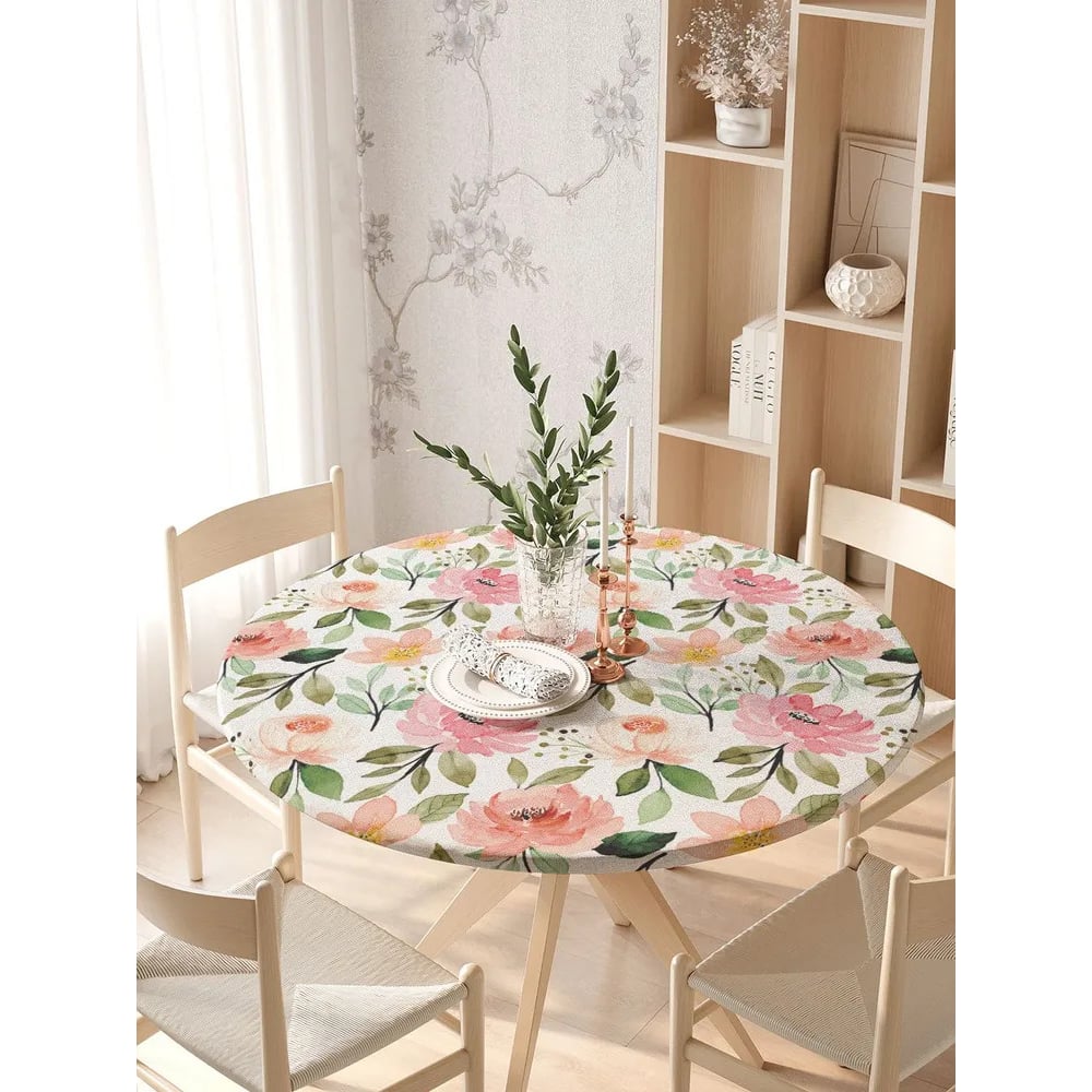 Изображение товара Скатерть JoyArty Дары флоры круглая на резинке 105-120 см