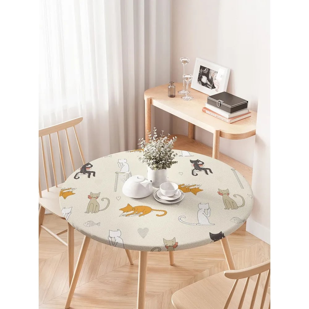 Изображение товара Скатерть JoyArty Кошачьи гуляния круглая на резинке 75-100 см