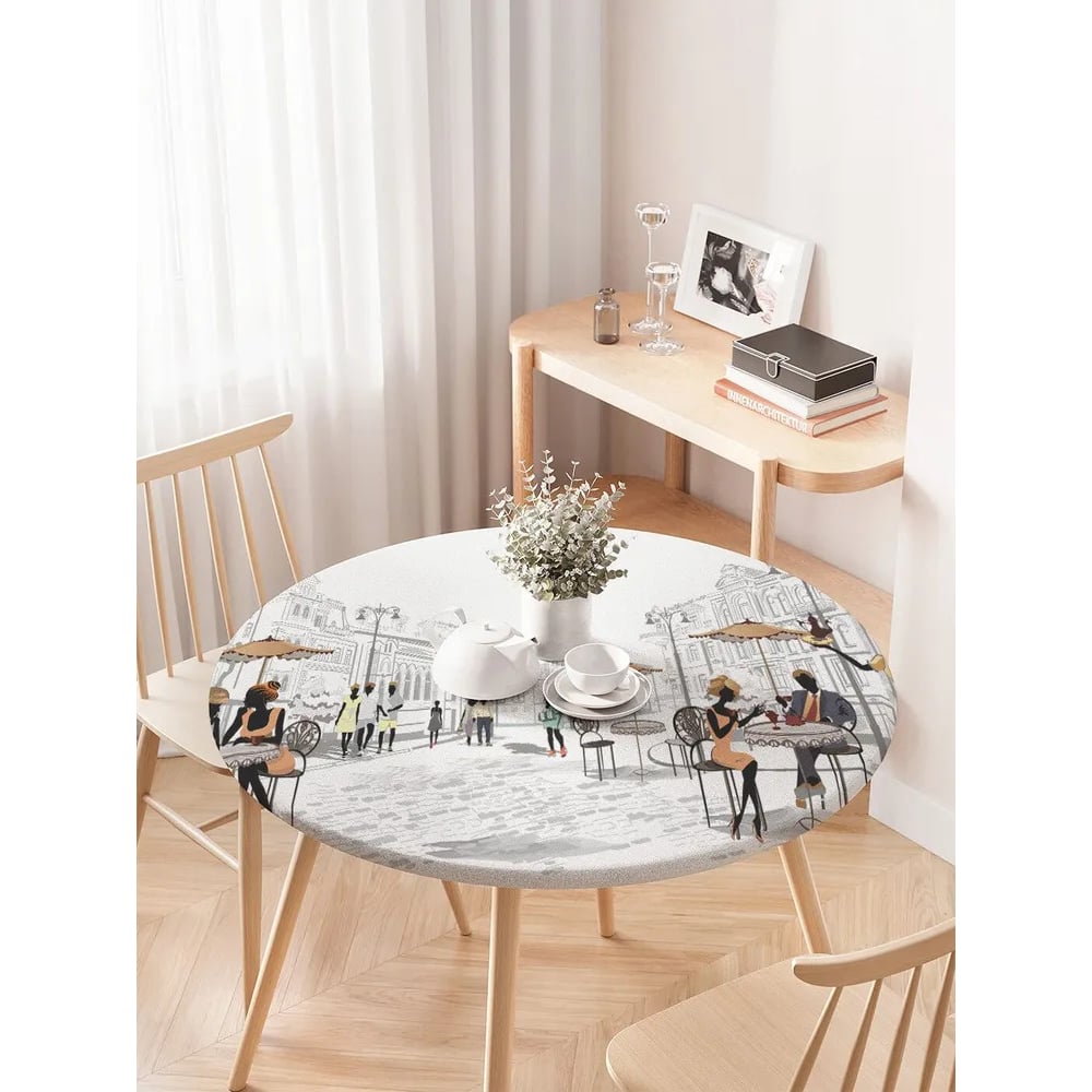 Изображение товара Круглая скатерть на кухонный стол JoyArty водоотталкивающая не скользящая длина 75-100 см
