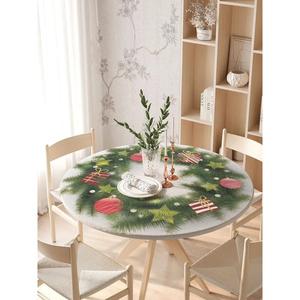 Изображение товара Скатерть на кухонный стол JoyArty Новогодний венок, круглая на резинке, диаметр 105-120 см, серия Новый год и Рождество frtc_419791_140x140