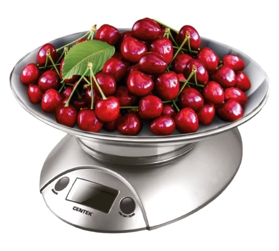 Изображение товара Кухонные весы Centek электронные, чаша, пластик, 5кг, шаг 1г, тарирование серебро/черный CT-2451