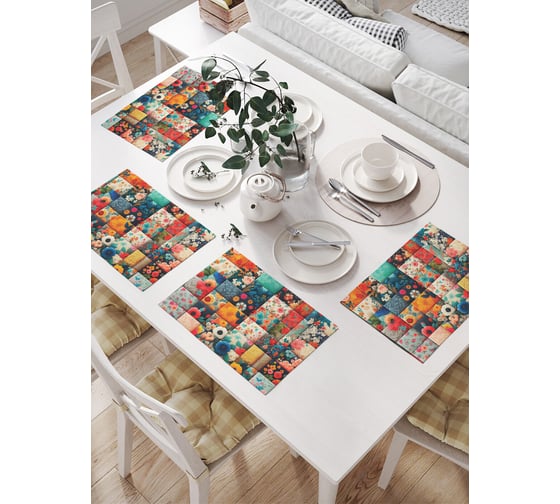 Изображение товара Салфетки на стол для сервировки JoyArty прямоугольные, плейсмат "Плитка из цветов", 32x46 см, в комплекте 4шт. np_sd1726