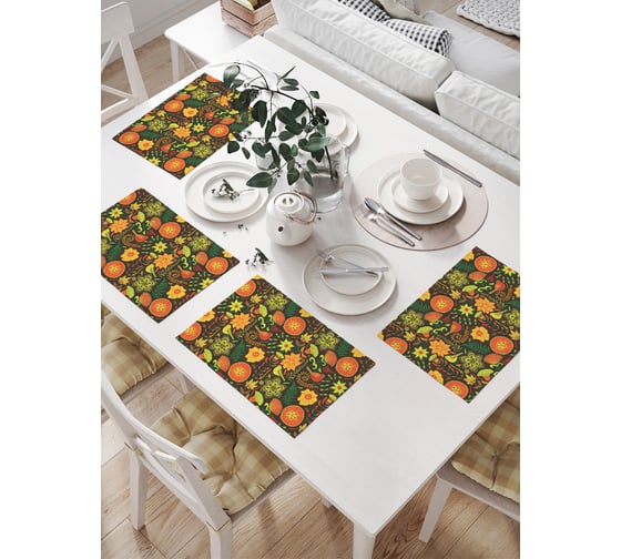 Изображение товара Салфетки на стол для сервировки JoyArty прямоугольные, плейсмат "В стиле хохломы", 32x46 см, в комплекте 4шт. np_59240