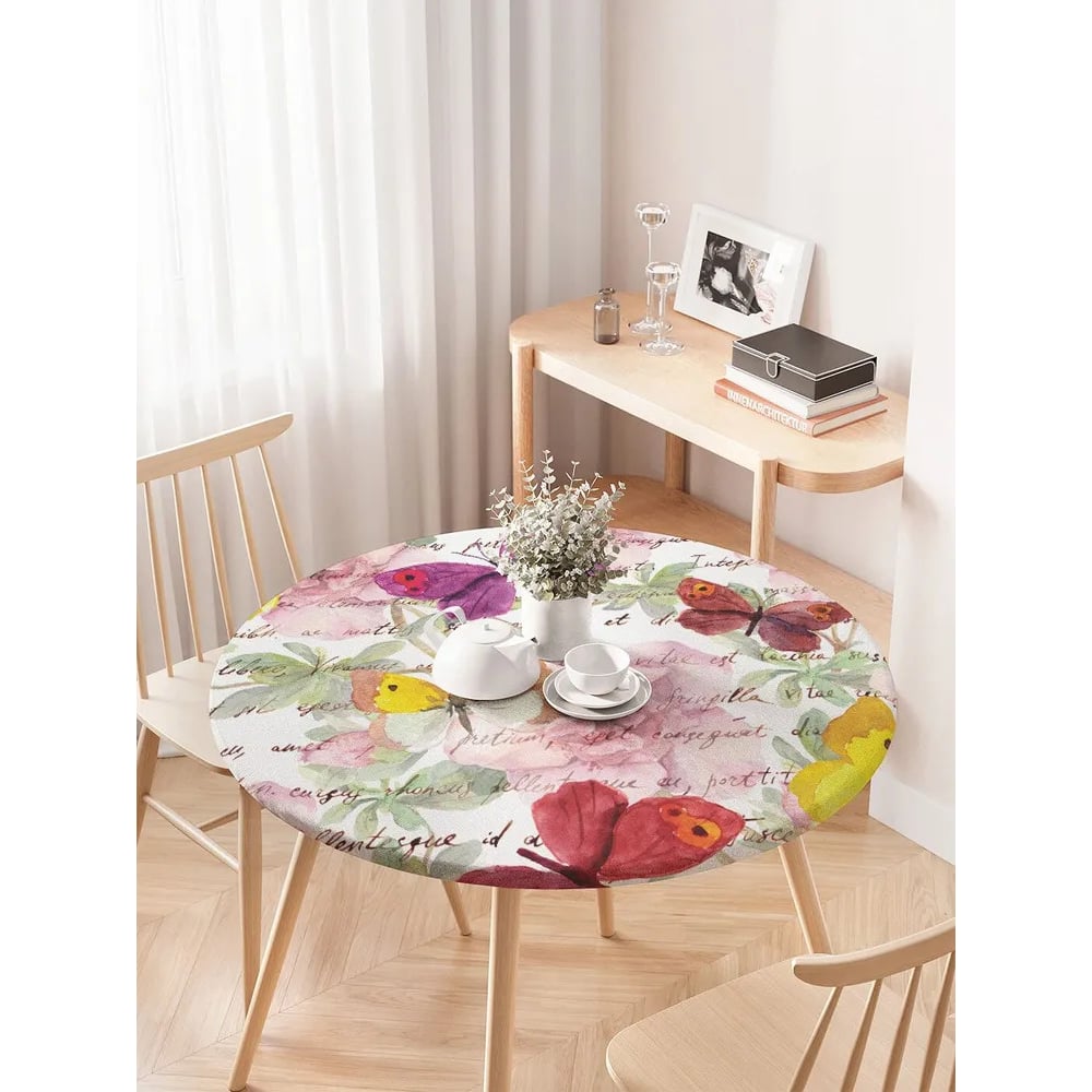 Изображение товара Скатерть JoyArty Письмо в бабочках круглая с резинкой диаметр 75-100 см