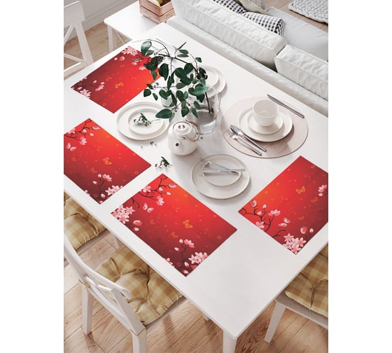 Изображение товара Салфетки на стол для сервировки JoyArty прямоугольные, плейсмат "Сакура в Японии", 32x46 см, в комплекте 4шт. np_52786