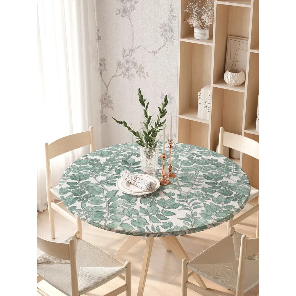 Изображение товара Скатерть JoyArty с листьями на кухонный стол круглая 105-120 см
