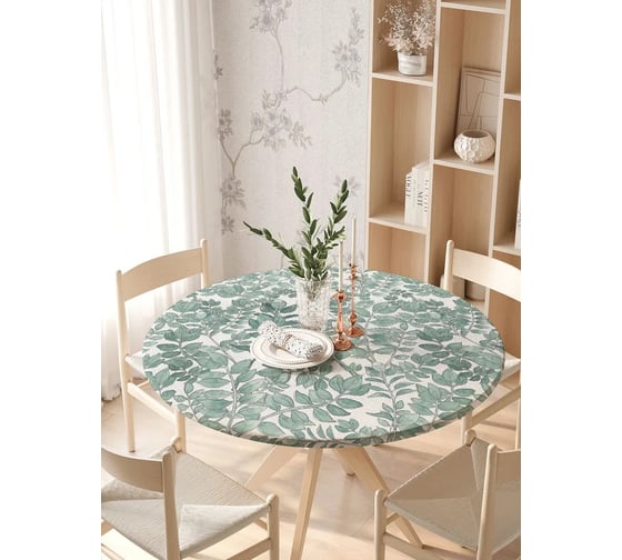 Изображение товара Скатерть на кухонный стол JoyArty Полотно листьев, круглая на резинке, диаметр 105-120 см frtc_423864_140x140