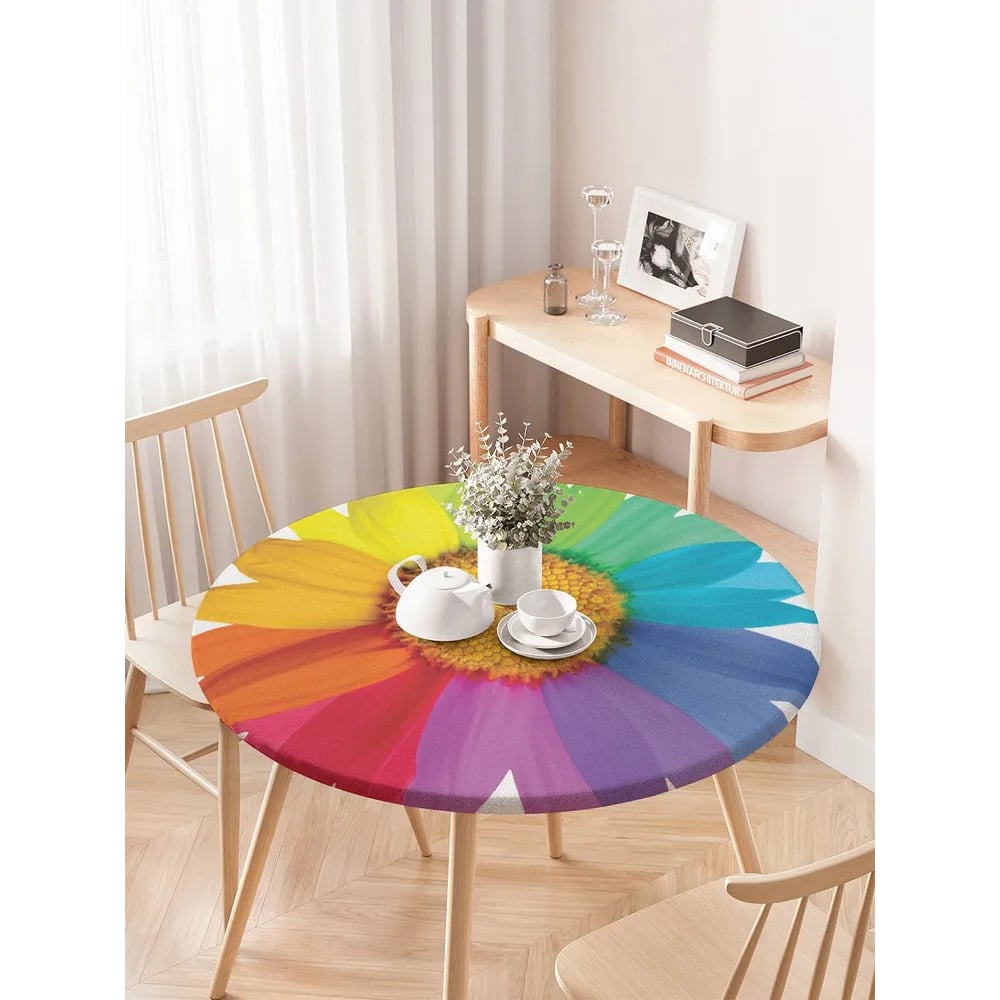 Изображение товара Скатерть на кухонный стол JoyArty Радужный цветок круглая