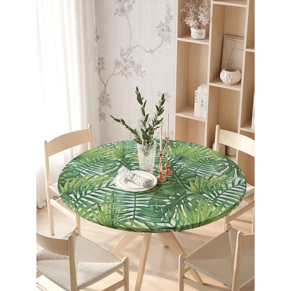 Изображение товара Скатерть на кухонный стол JoyArty Тропические листья круглая диаметр 105-120 см