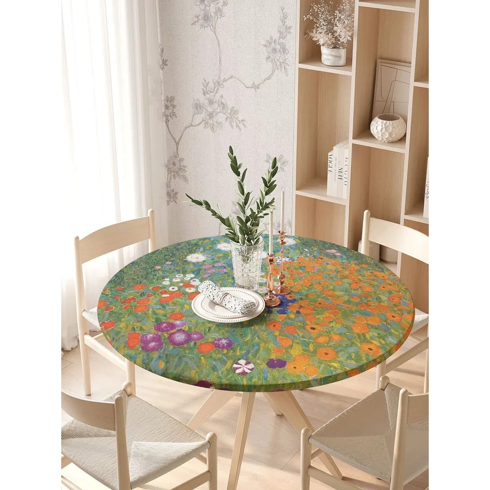 Изображение товара Скатерть JoyArty Цветущий сад круглая на резинке 105-120 см
