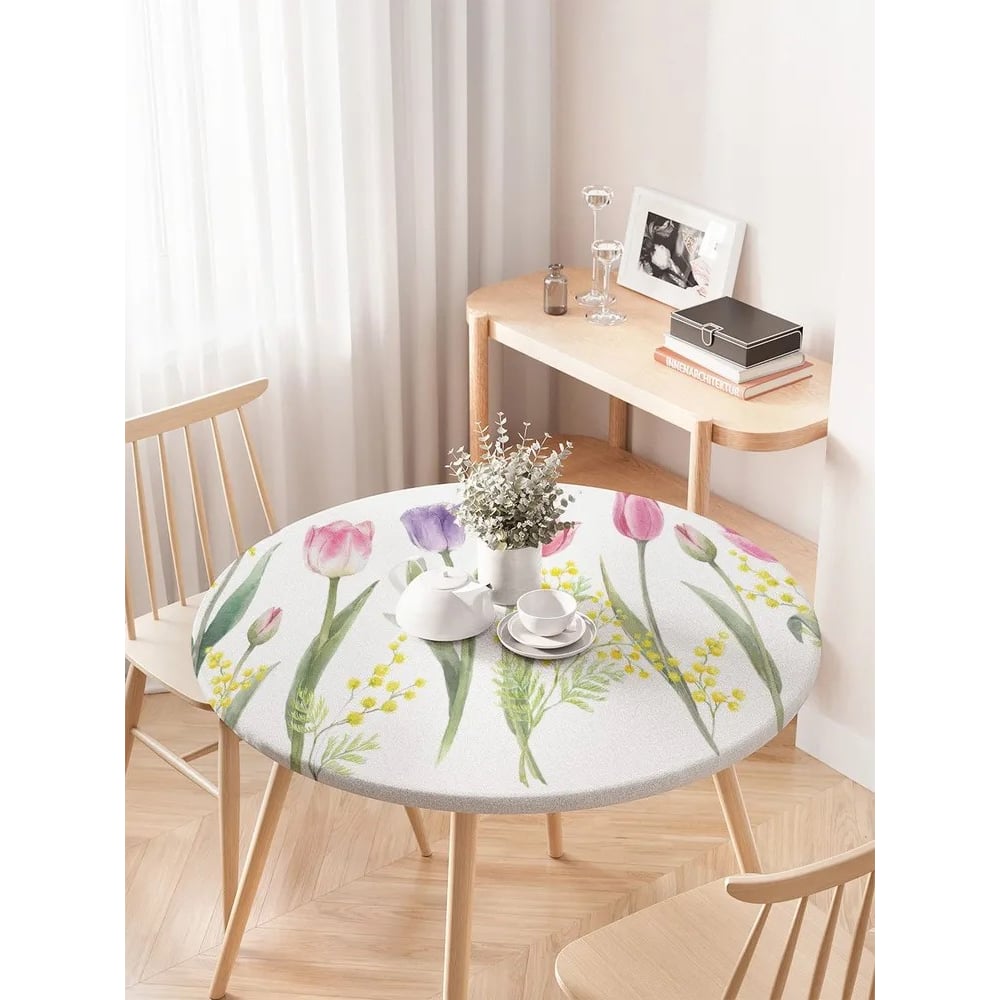 Изображение товара Круглая скатерть JoyArty с цветами весны диаметр 75-100 см